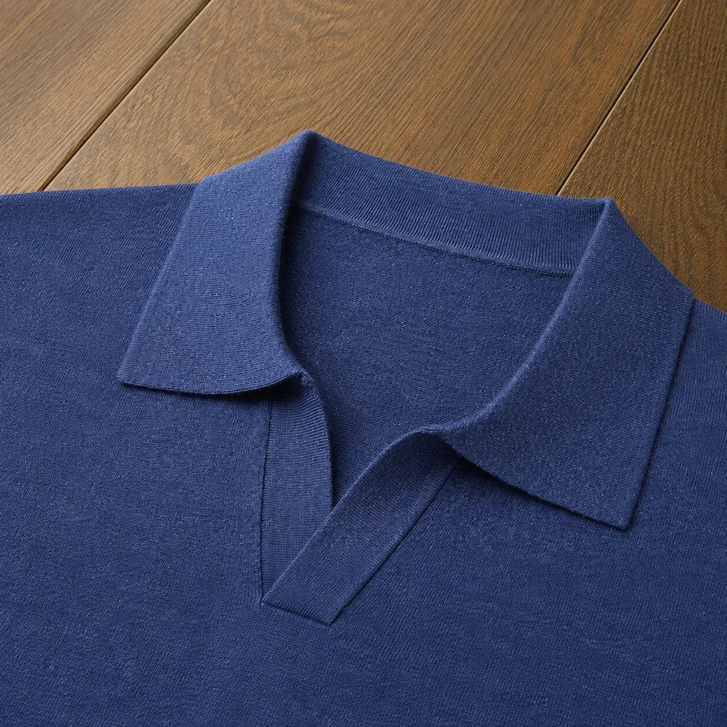 Men's Long Sleeve Polo Shirt - Ribbed Knit Casual Top 5