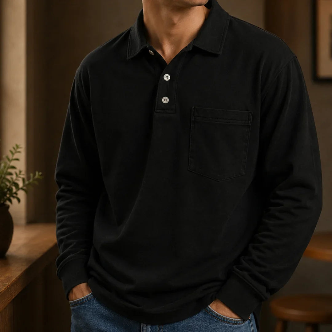 Men's Long Sleeve Polo Shirt with Chest Pocket 1