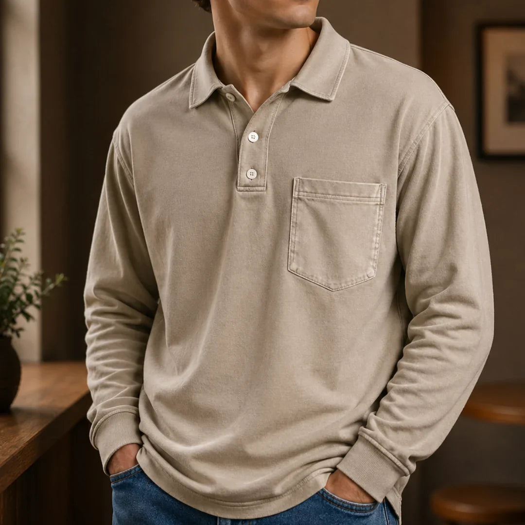 Men's Long Sleeve Polo Shirt with Chest Pocket 2