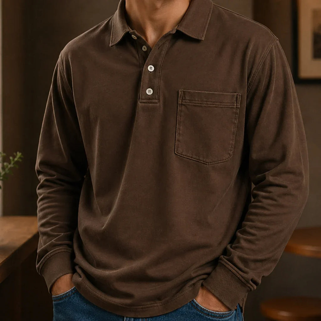 Men's Long Sleeve Polo Shirt with Chest Pocket 3