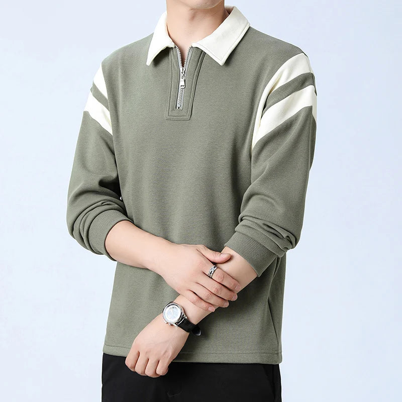 Men's Long Sleeve Zip Neck Polo Sweater