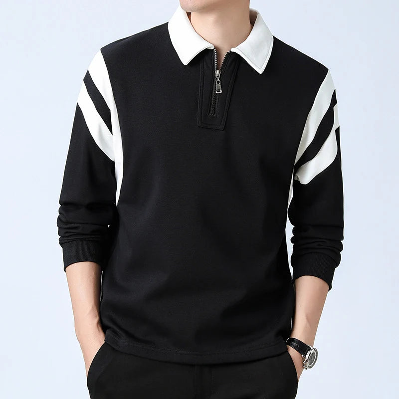 Men's Long Sleeve Zip Neck Polo Sweater