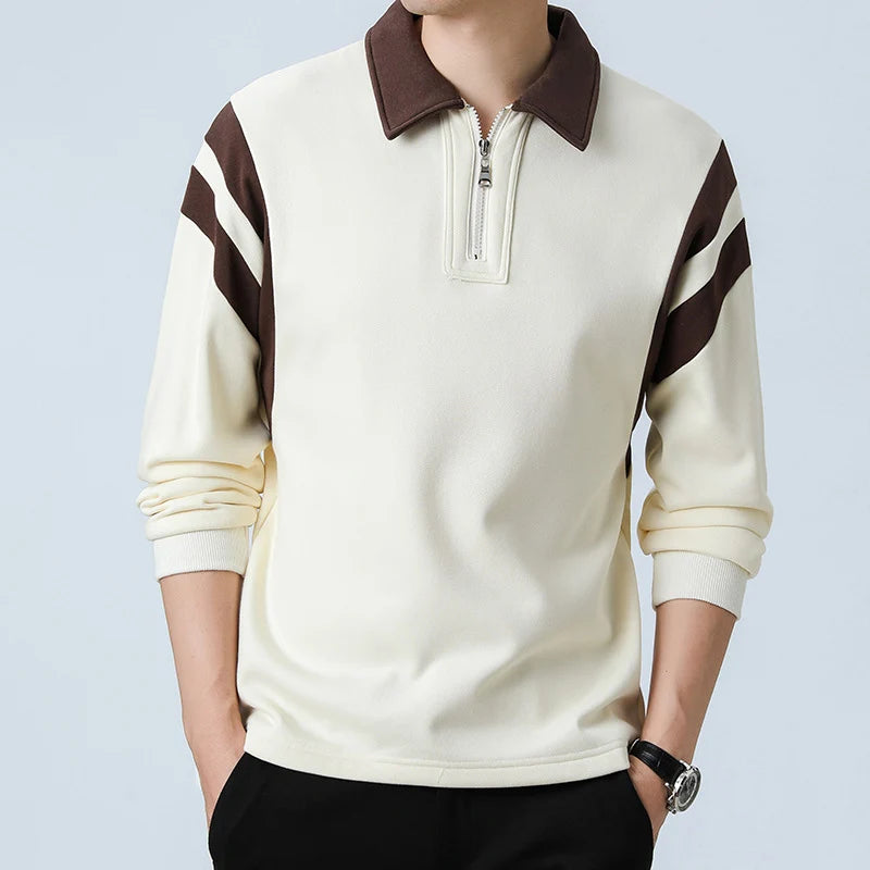 Men's Long Sleeve Zip Neck Polo Sweater