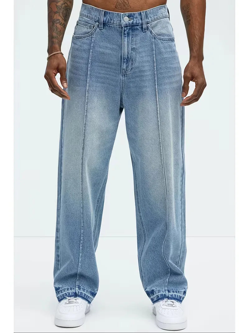 Men's Loose Fit Jeans with Five-Pocket Design