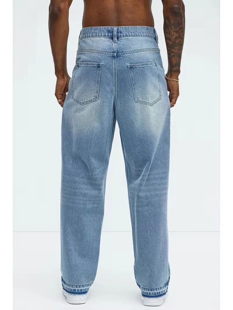 Men's Loose Fit Jeans with Five-Pocket Design