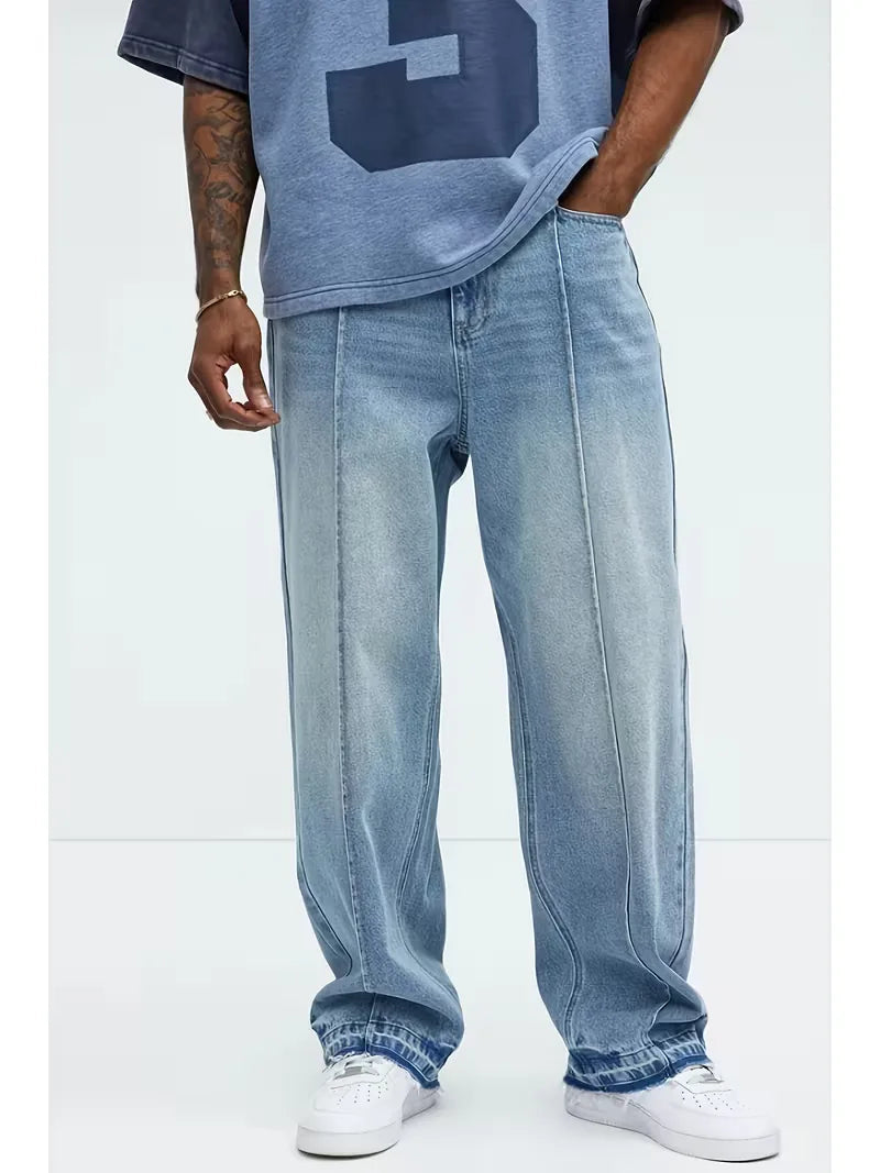 Men's Loose Fit Jeans with Five-Pocket Design