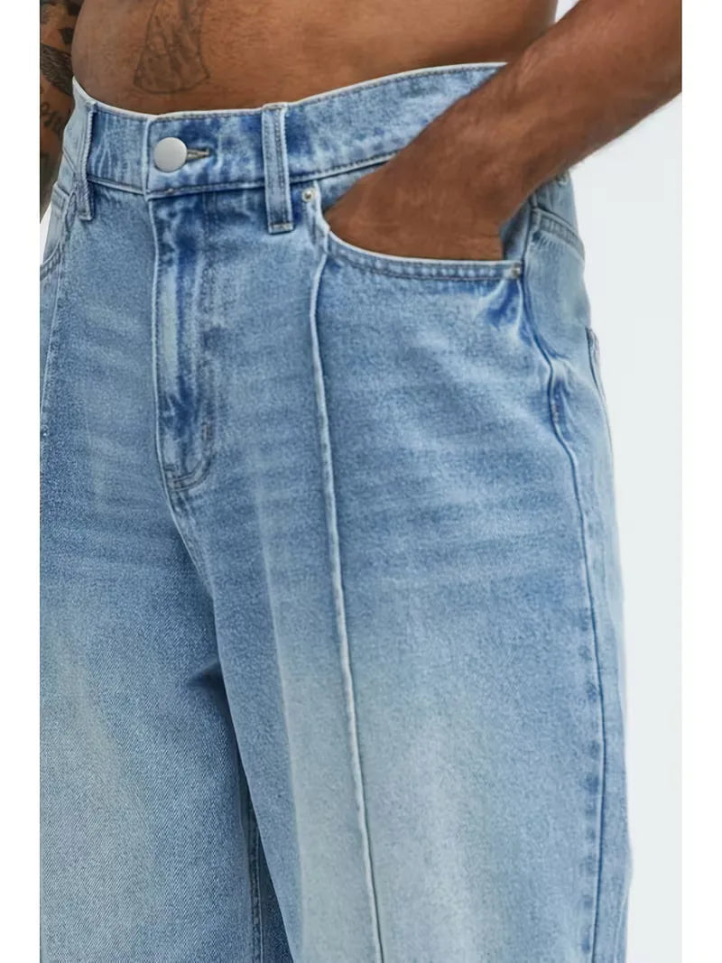 Men's Loose Fit Jeans with Five-Pocket Design