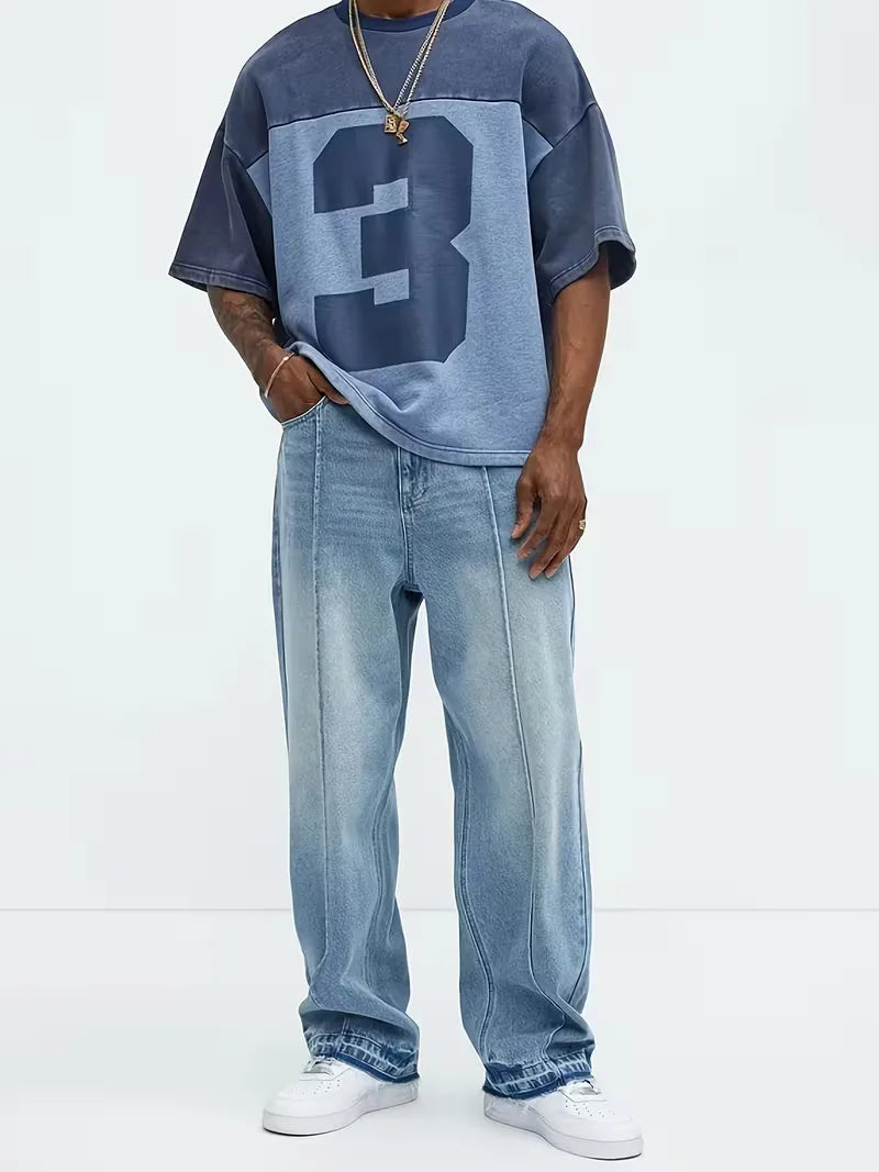 Men's Loose Fit Jeans with Five-Pocket Design