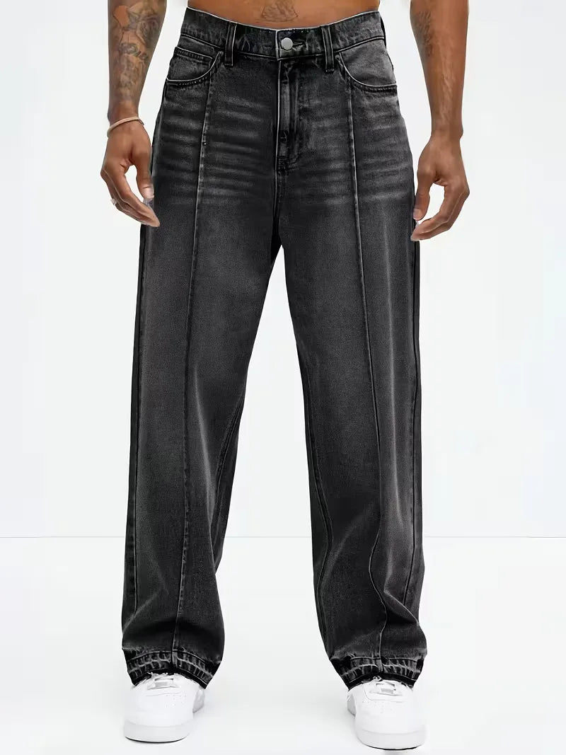 Men's Loose Fit Jeans with Five-Pocket Design