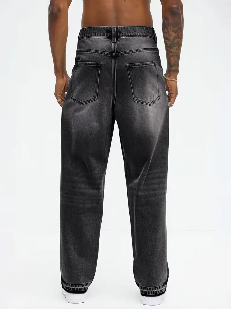 Men's Loose Fit Jeans with Five-Pocket Design
