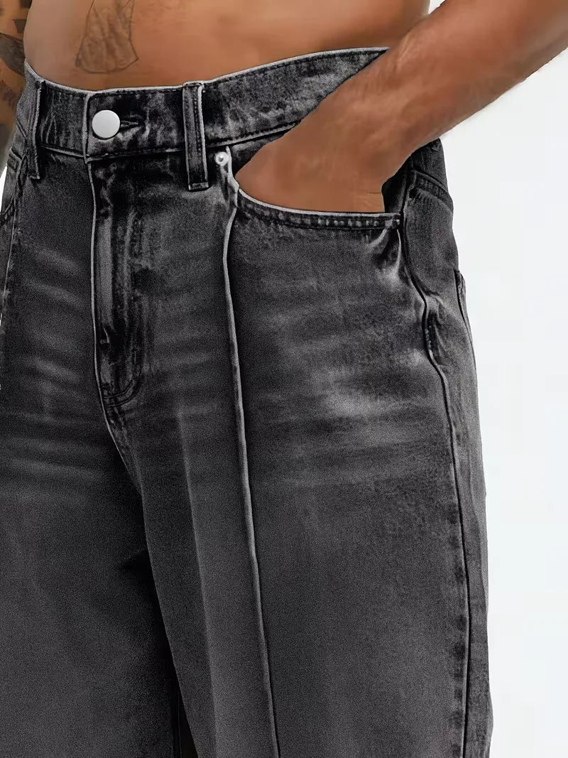 Men's Loose Fit Jeans with Five-Pocket Design