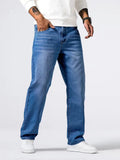 Men's Loose Fit Straight Leg Jeans with Five-Pocket Design