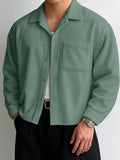 Men's Oversized Corduroy Shirt with V-Neck and Chest Pocket