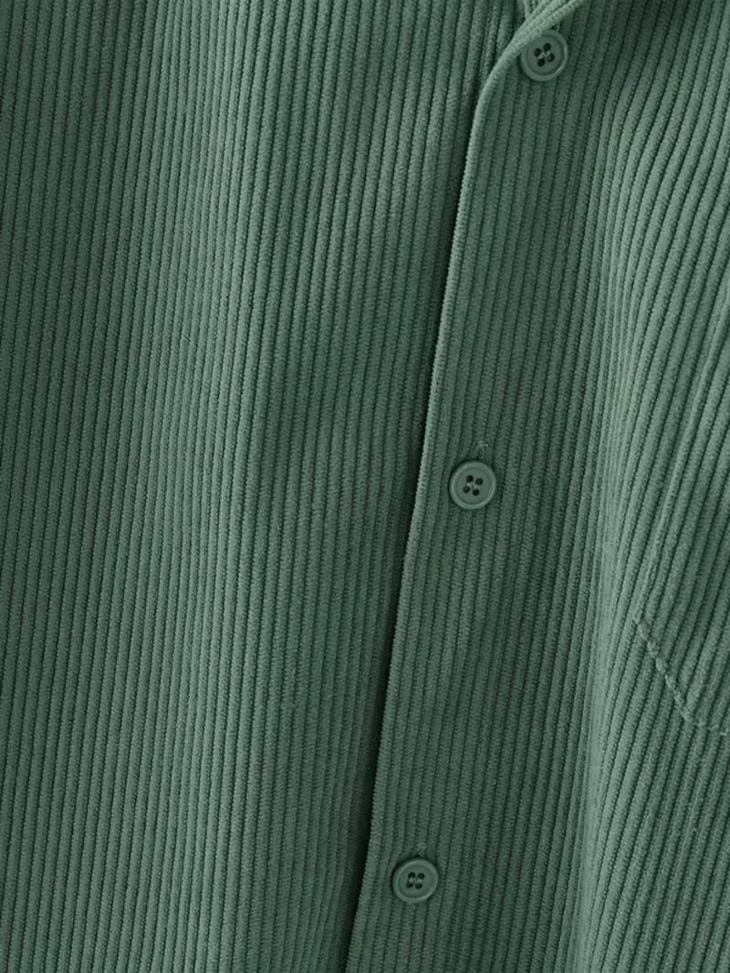 Men's Oversized Corduroy Shirt with V-Neck and Chest Pocket