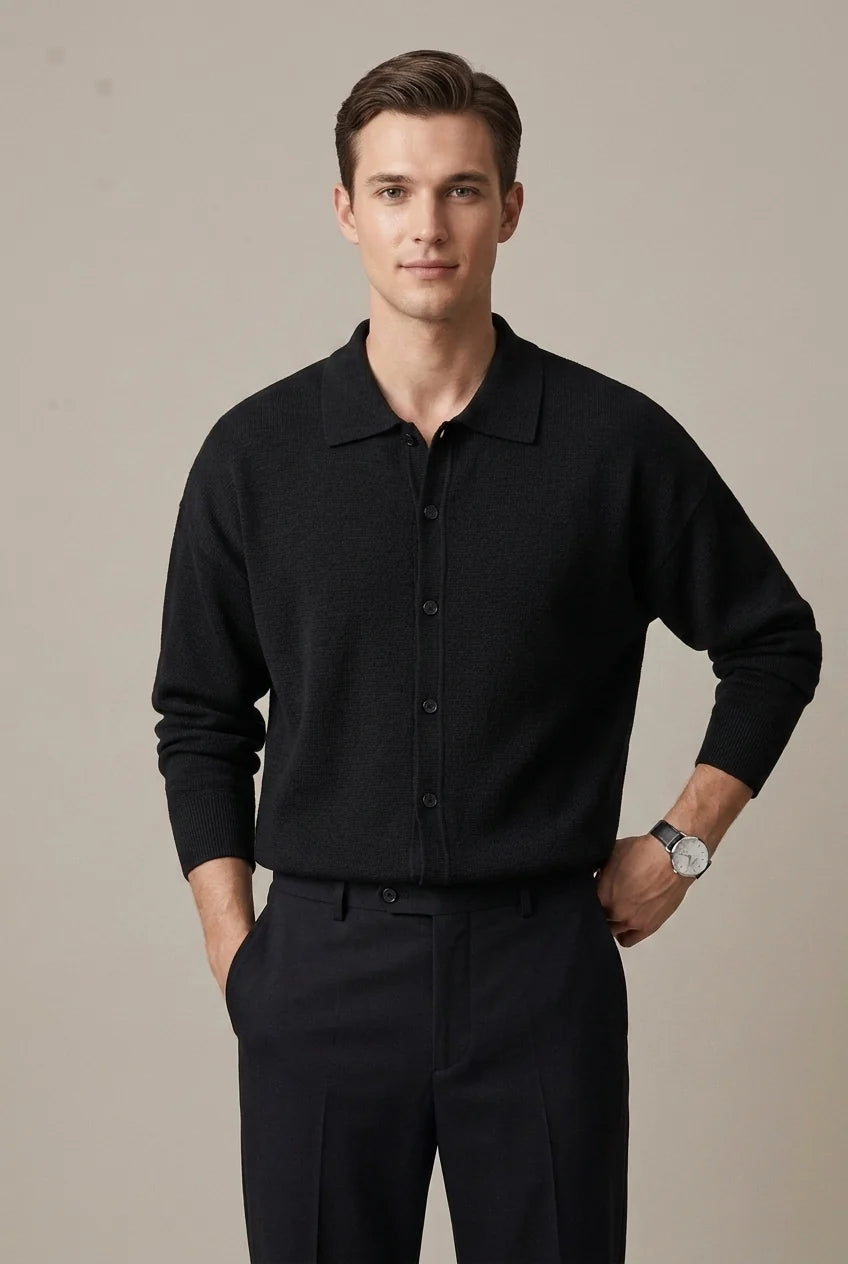Men's Oversized Knit Cardigan with Button Front