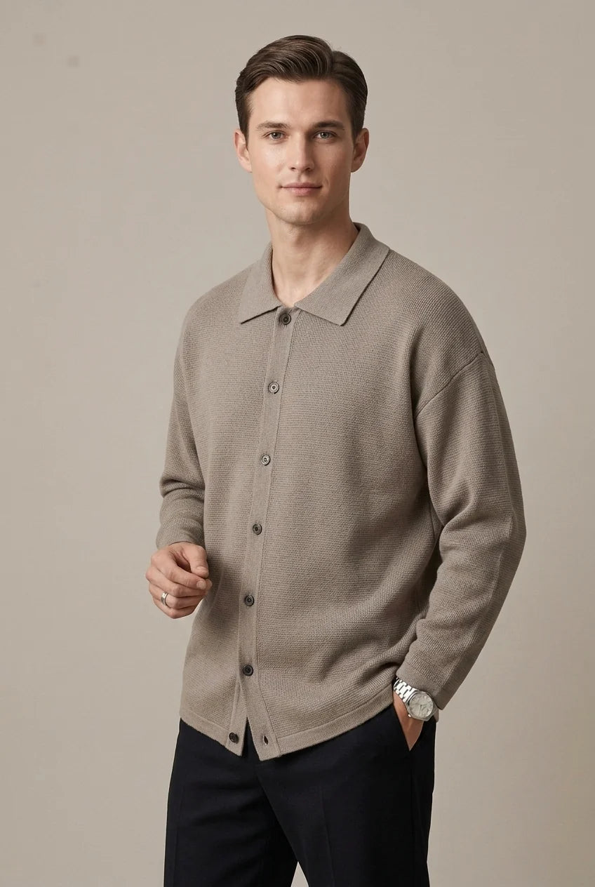 Men's Oversized Knit Cardigan with Button Front
