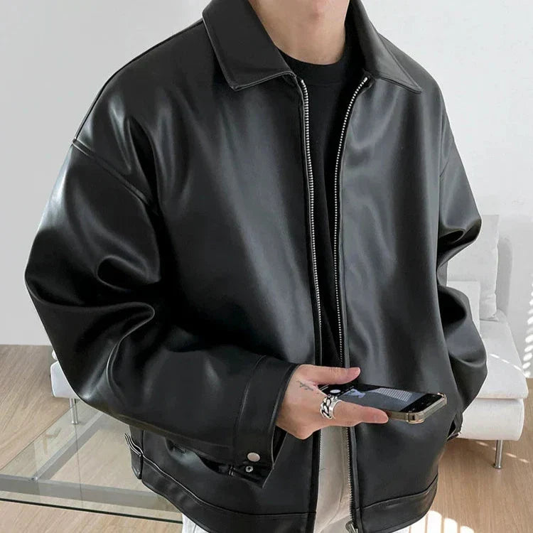 Men's Oversized Leather Bomber Jacket 0
