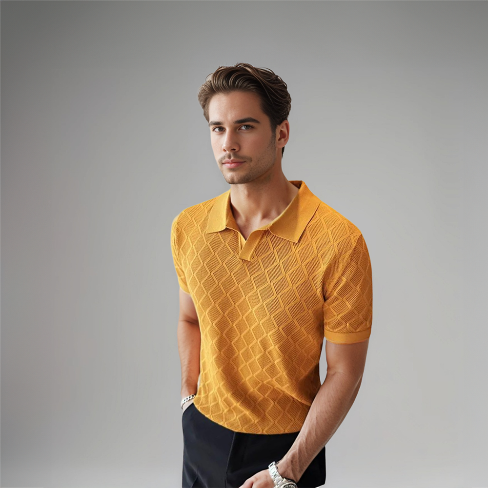 Mens slim fit polo shirt with textured pattern