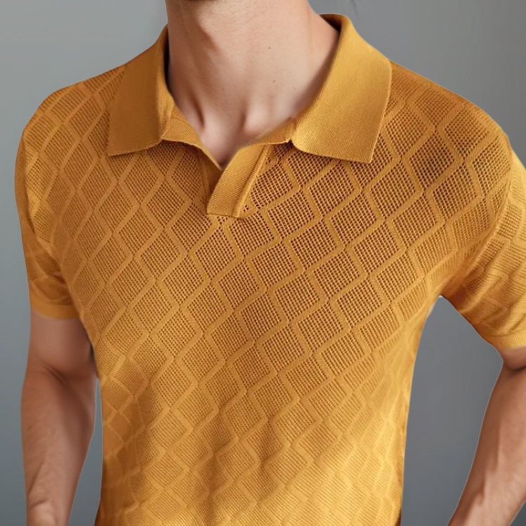 Mens slim fit polo shirt with textured pattern