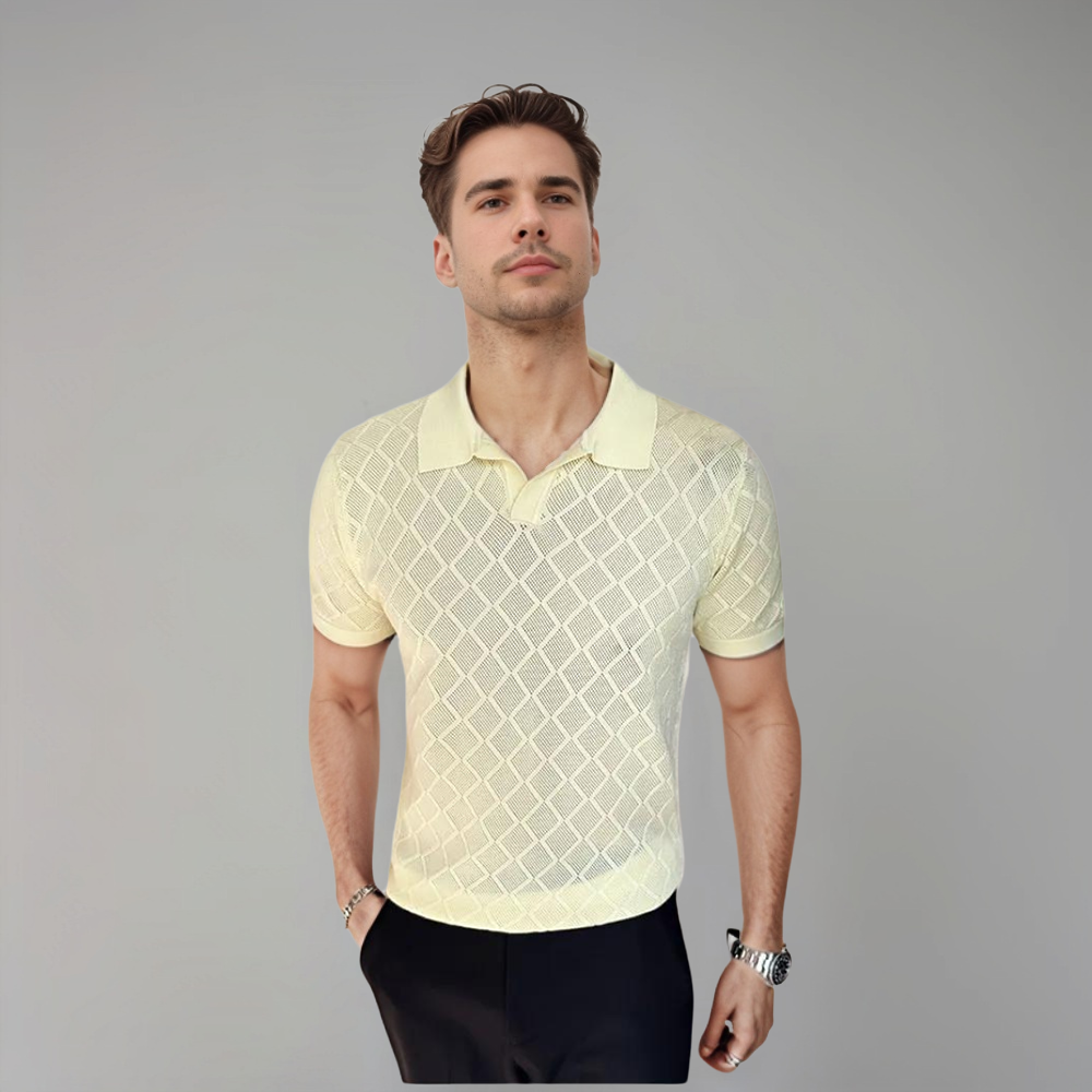 Mens slim fit polo shirt with textured pattern