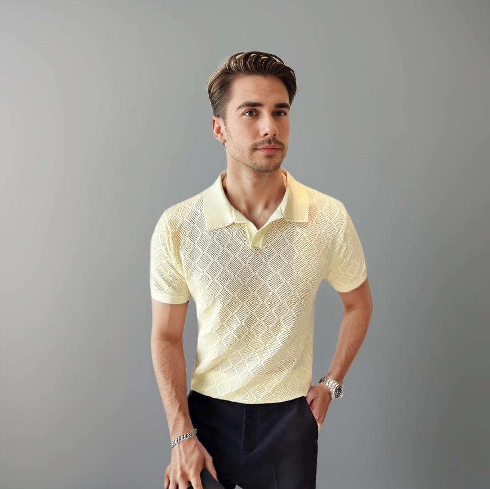Mens slim fit polo shirt with textured pattern