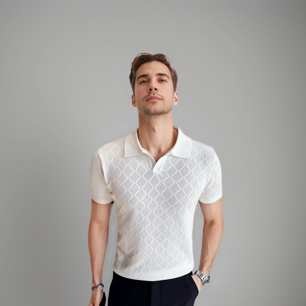 Mens slim fit polo shirt with textured pattern