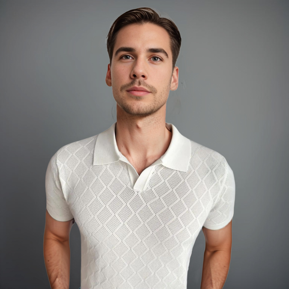 Mens slim fit polo shirt with textured pattern