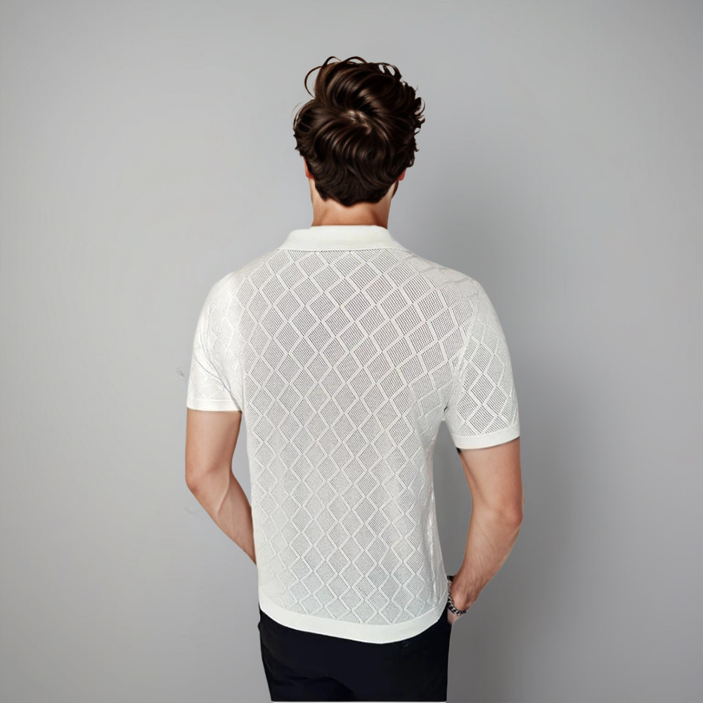 Mens slim fit polo shirt with textured pattern