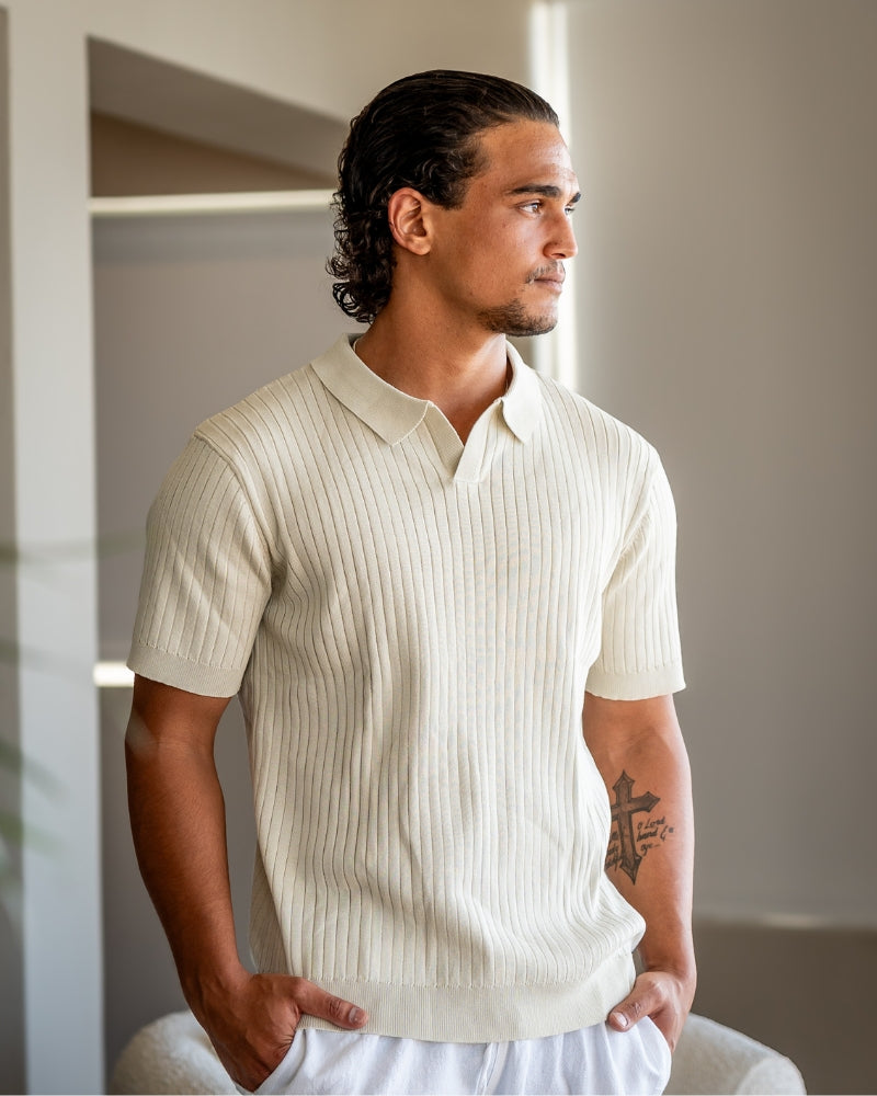 Mens Slim Fit Polo Shirt with Fine Ribbed Texture