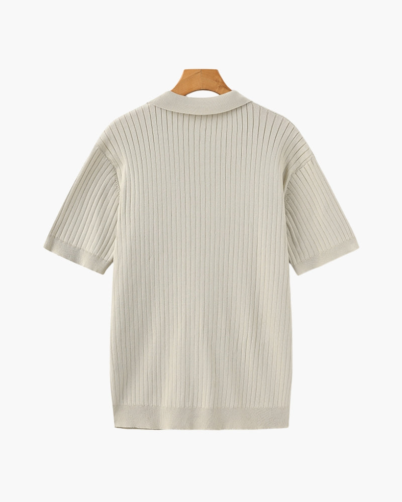 Mens Slim Fit Polo Shirt with Fine Ribbed Texture