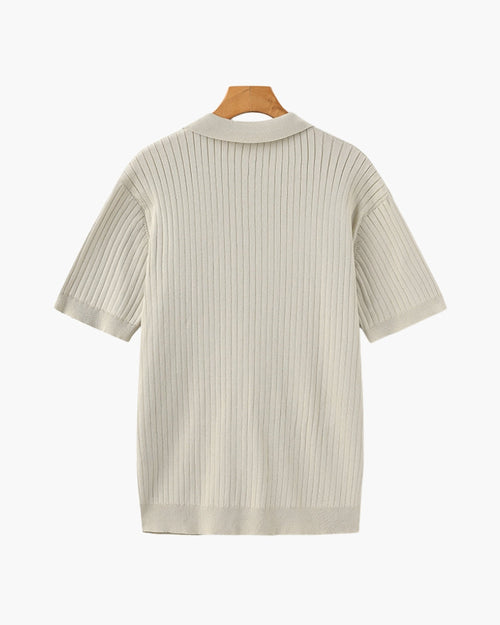 Mens Slim Fit Polo Shirt with Fine Ribbed Texture