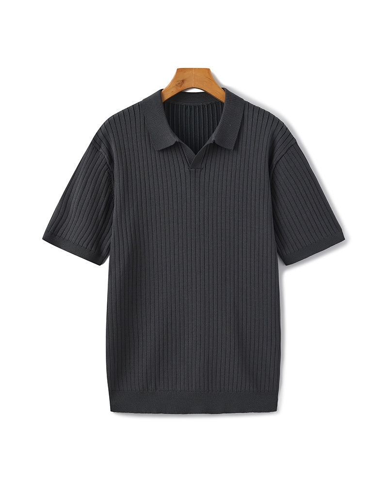 Mens Slim Fit Polo Shirt with Fine Ribbed Texture