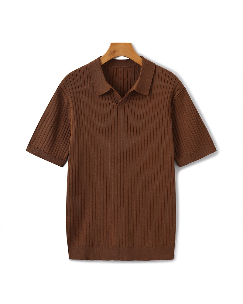 Mens Slim Fit Polo Shirt with Fine Ribbed Texture