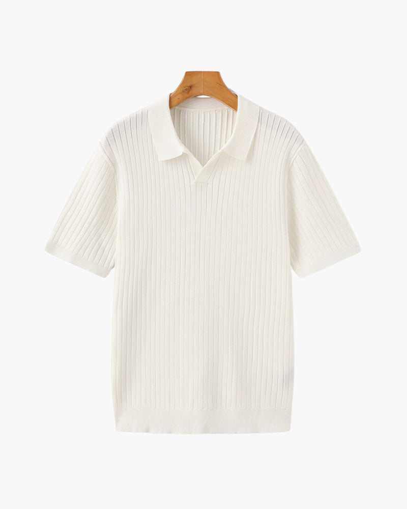 Mens Slim Fit Polo Shirt with Fine Ribbed Texture