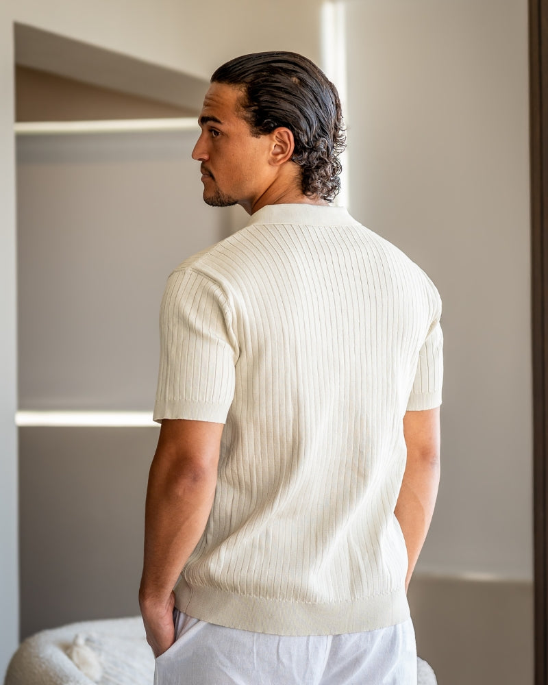 Mens Slim Fit Polo Shirt with Fine Ribbed Texture