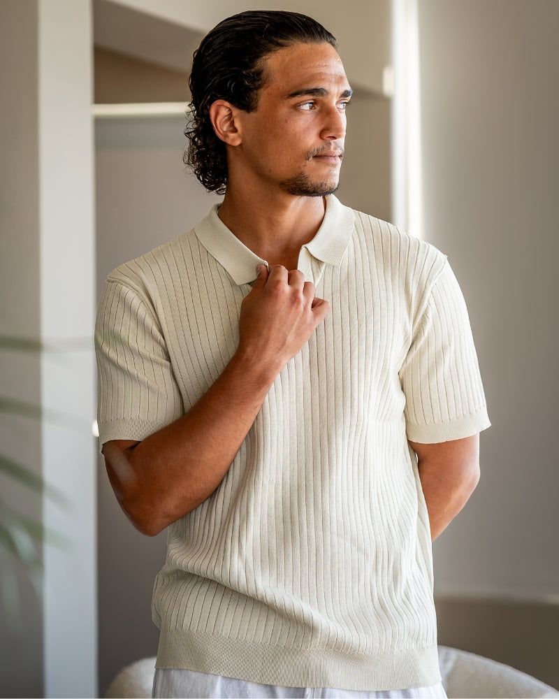 Mens Slim Fit Polo Shirt with Fine Ribbed Texture