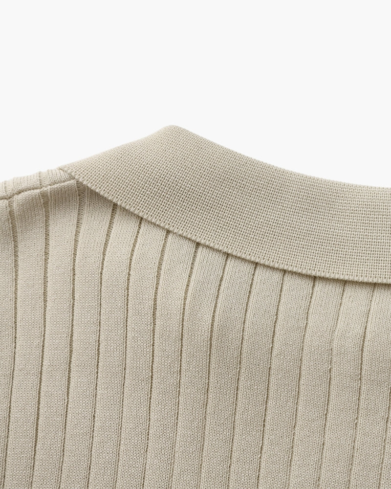 Mens Slim Fit Polo Shirt with Fine Ribbed Texture