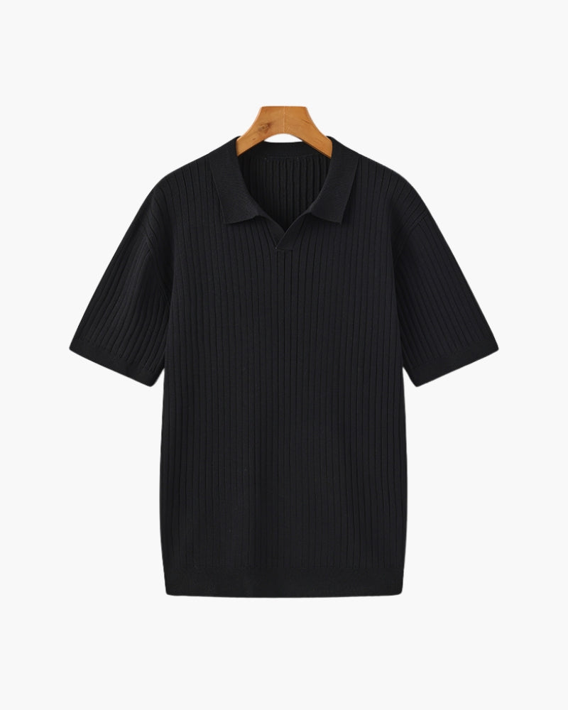 Mens Slim Fit Polo Shirt with Fine Ribbed Texture