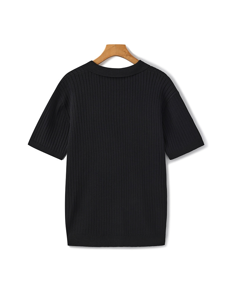 Mens Slim Fit Polo Shirt with Fine Ribbed Texture