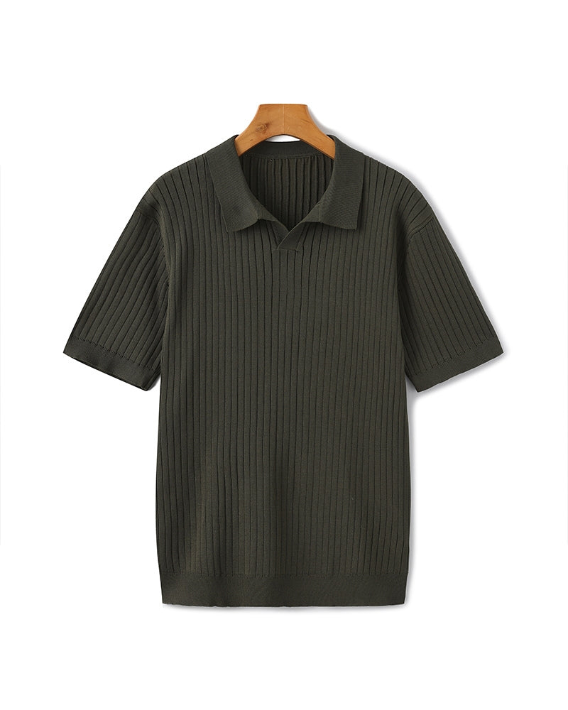 Mens Slim Fit Polo Shirt with Fine Ribbed Texture