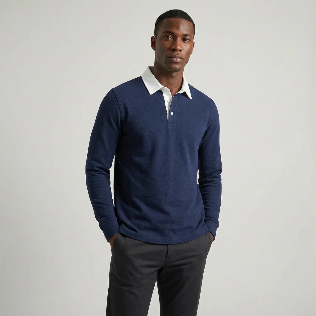 Men's Polo Sweater with Classic Collar - Comfortable Fit