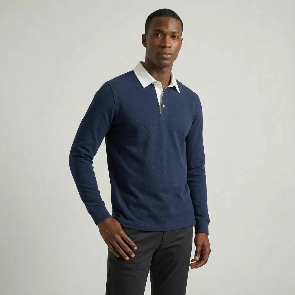 Men's Polo Sweater with Classic Collar - Comfortable Fit