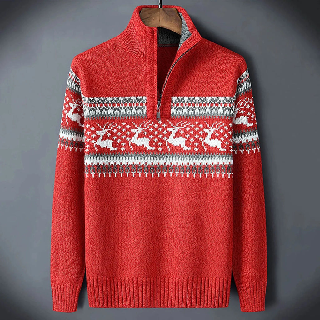 Men's Quarter Zip Christmas Sweater with Fair Isle Pattern 1
