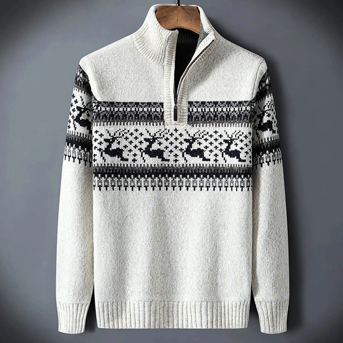 Men's Quarter Zip Christmas Sweater with Fair Isle Pattern 2