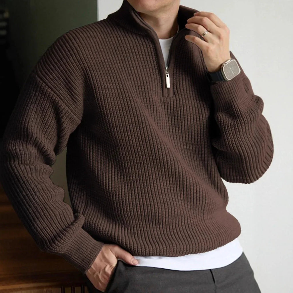 Men's Quarter Zip Pullover Sweatshirt - Heavyweight Knit Design 0