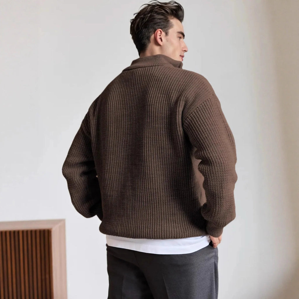 Men's Quarter Zip Pullover Sweatshirt - Heavyweight Knit Design 1