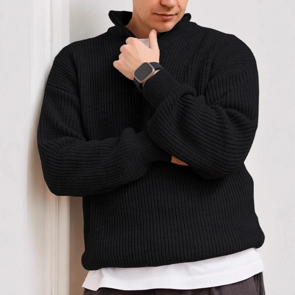 Men's Quarter Zip Pullover Sweatshirt - Heavyweight Knit Design 2