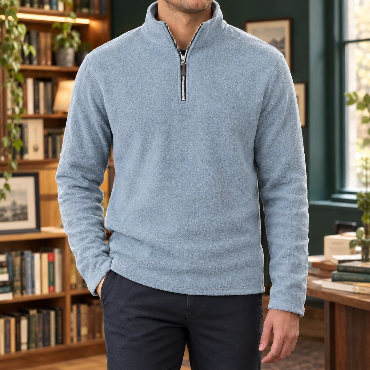 Men's Quarter Zip Sweater Fleece Long Sleeve Pullover 0