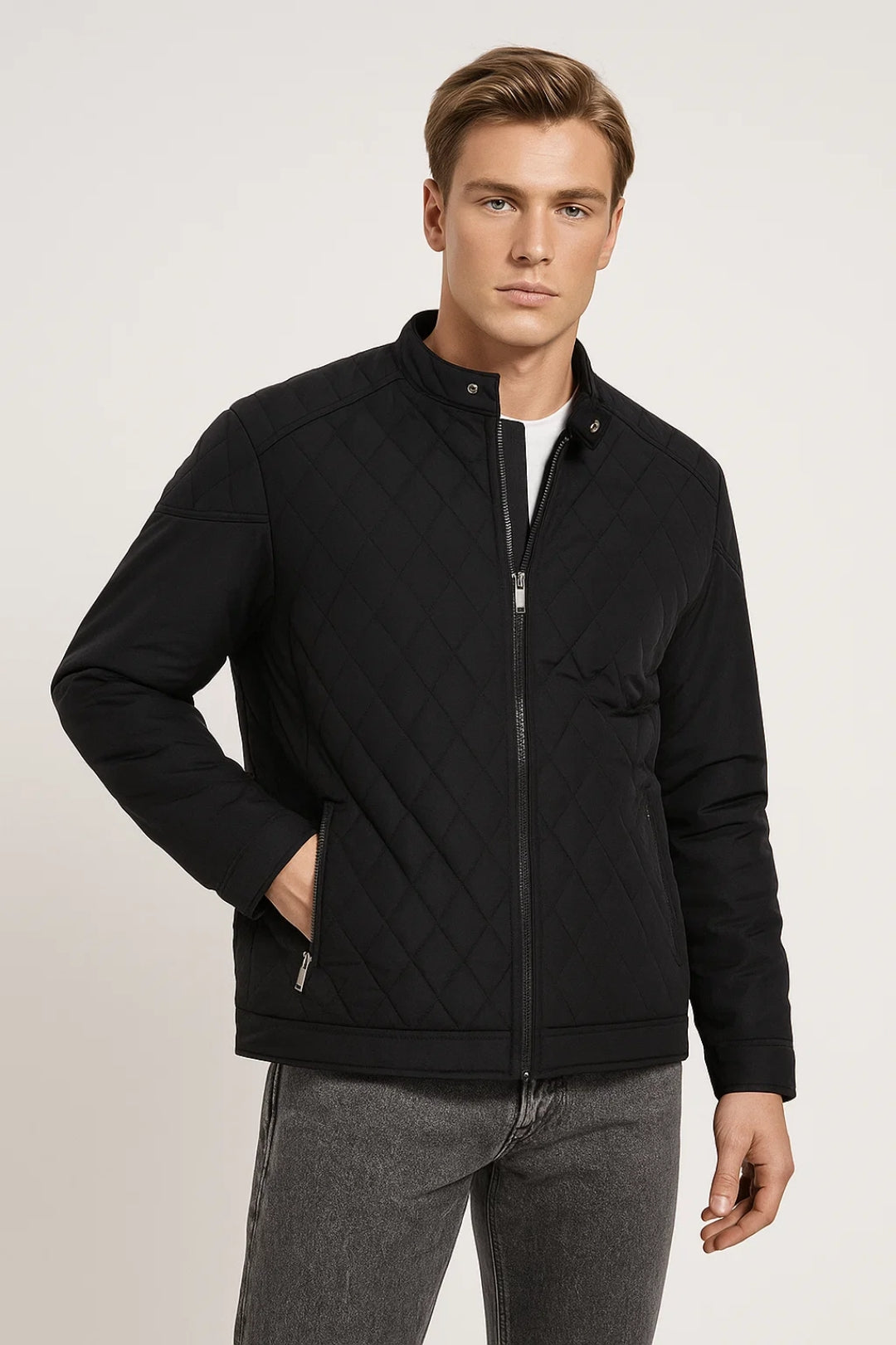 Men's Quilted Jacket – Stylish Diamond Stitch Design for Comfortable Autumn Wear