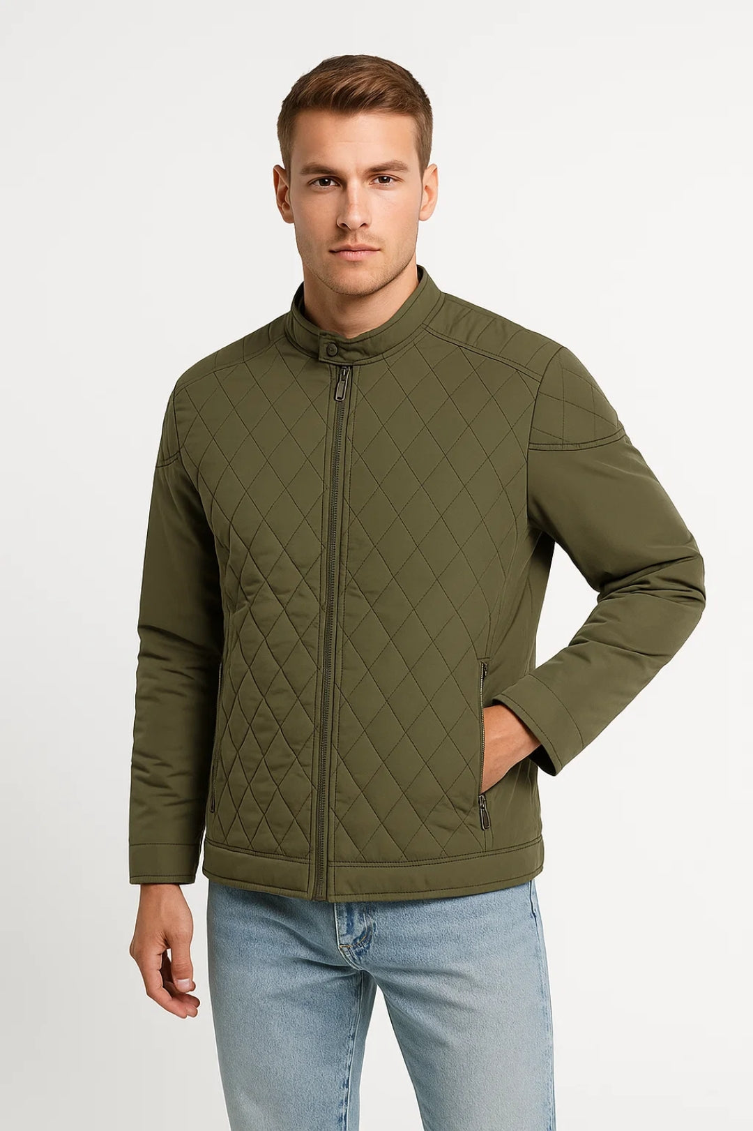 Men's Quilted Jacket – Stylish Diamond Stitch Design for Comfortable Autumn Wear